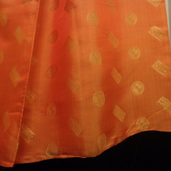 SILK VIETNAMESE ORANGE & BLACK VELVETEEN LONG SCARF OR SHAWL BY SHIRA LE… - Picture 5 of 5